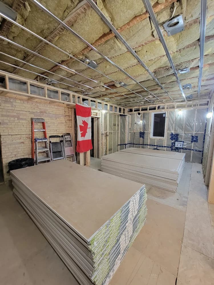 Drywall and insulation during a renovation.